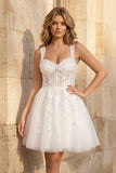 Unqiue A-Line Sweetheart Sequin Short Wedding Dress with Appliques