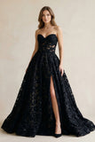 Sweetheart Appliqued Corset Lace Ball Gown Wedding Dress With Slit in Black