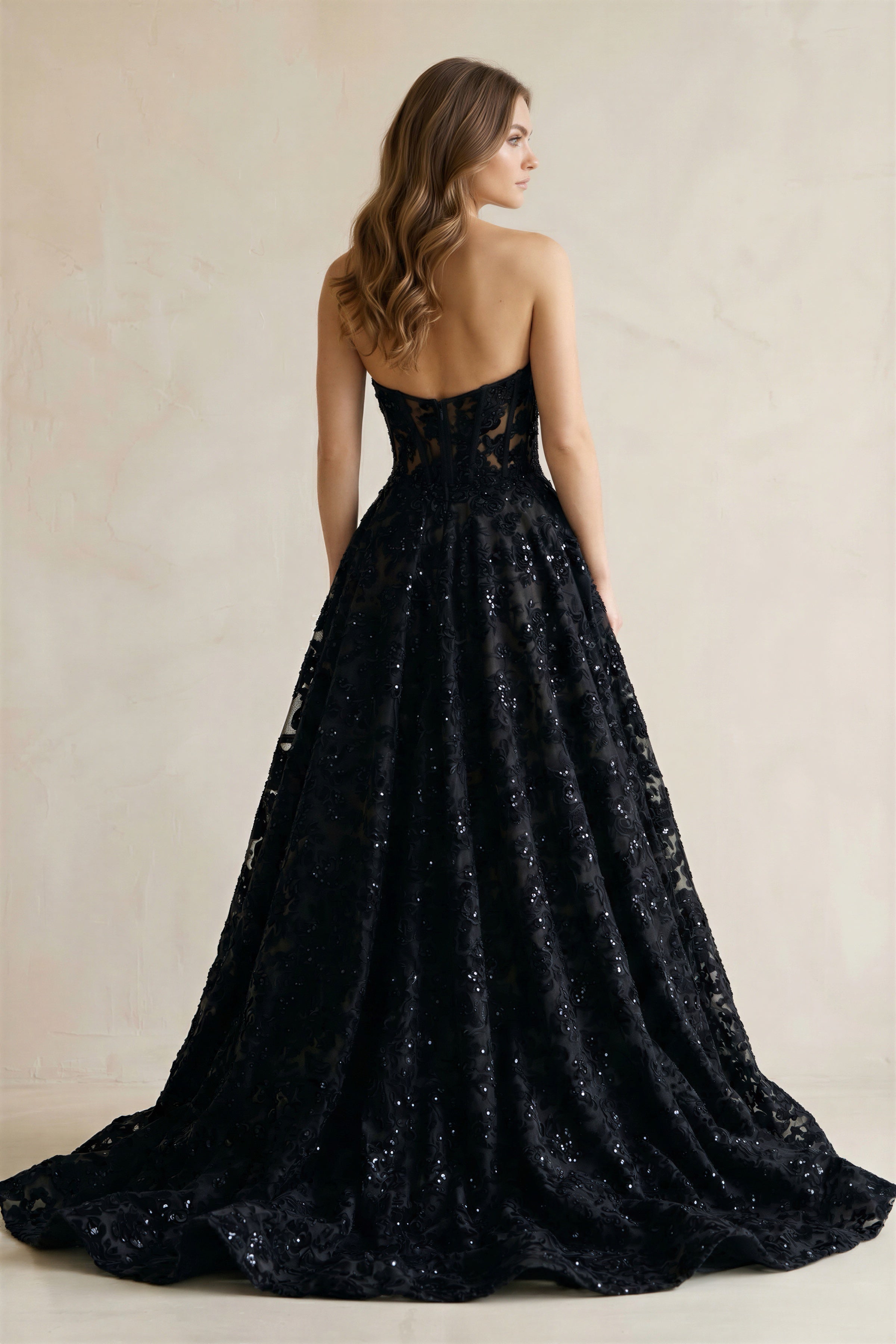 Sweetheart Appliqued Corset Lace Ball Gown Wedding Dress With Slit in Black