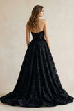 Sweetheart Appliqued Corset Lace Ball Gown Wedding Dress With Slit in Black
