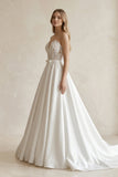 Sweetheart Appliqued Satin Ball Gown Wedding Dress in White