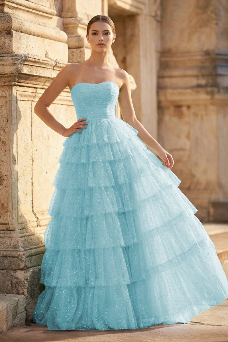 Mint Green Sweetheart Tulle Tiered A-Line Long Prom Dress with Slit