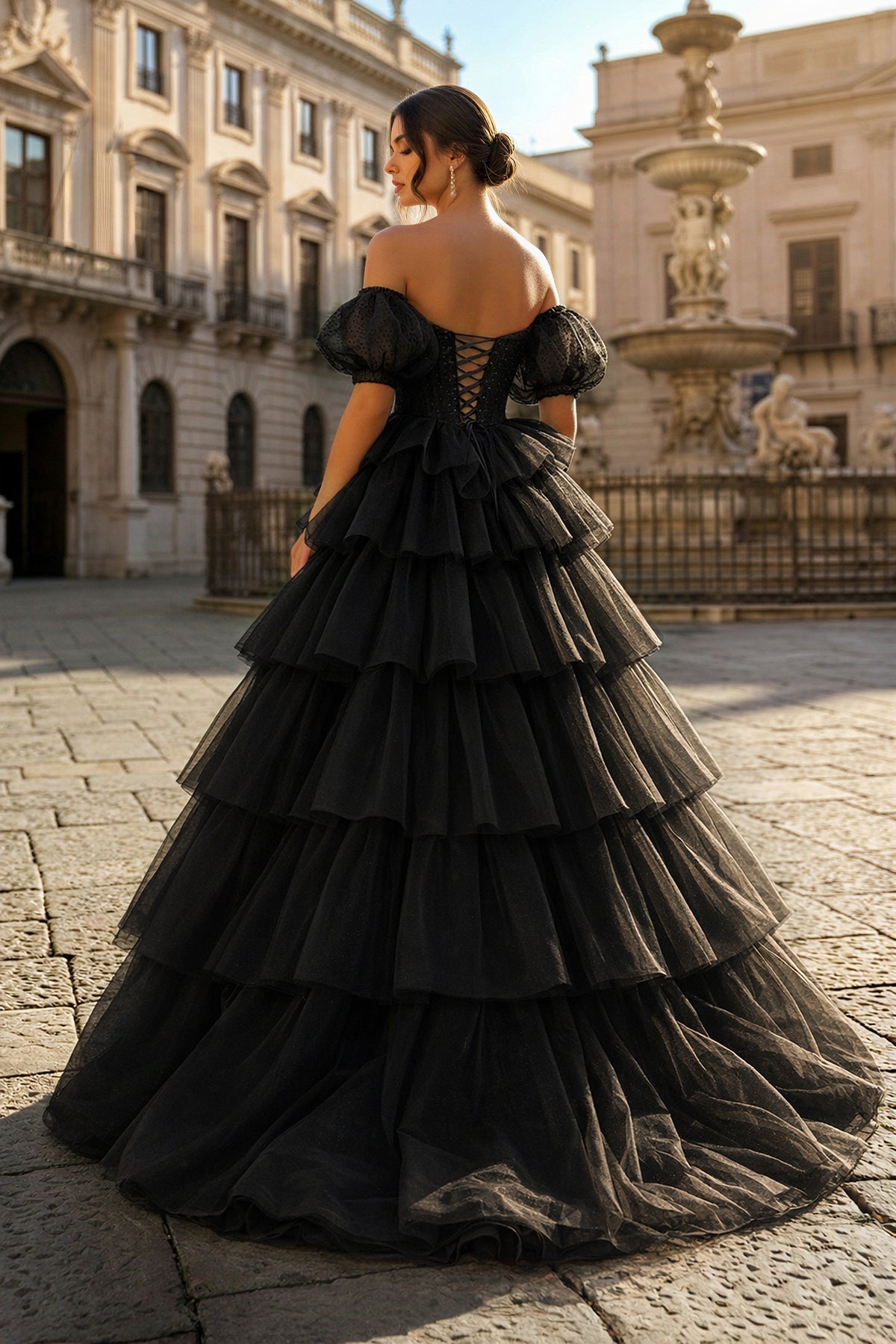 Sexy Sweetheart Black A-Line Lace Layered Dress with Slit