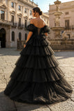 Sexy Sweetheart Black A-Line Lace Layered Dress with Slit