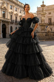 Sexy Sweetheart Black A-Line Lace Layered Dress with Slit