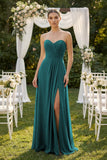 Sweetheart Chiffon A-Line Bridesmaid Dress with Slit in Pine