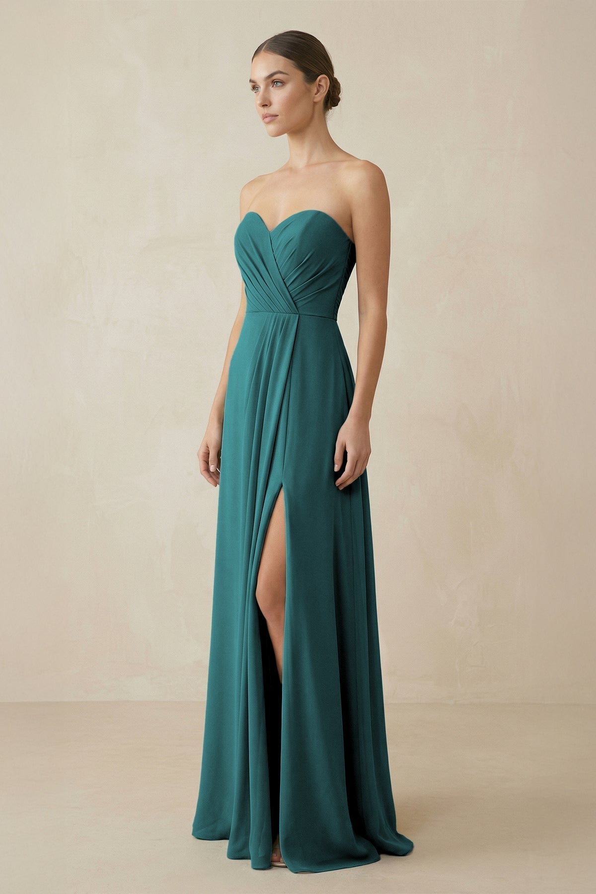 Sweetheart Chiffon A-Line Bridesmaid Dress with Slit in Pine