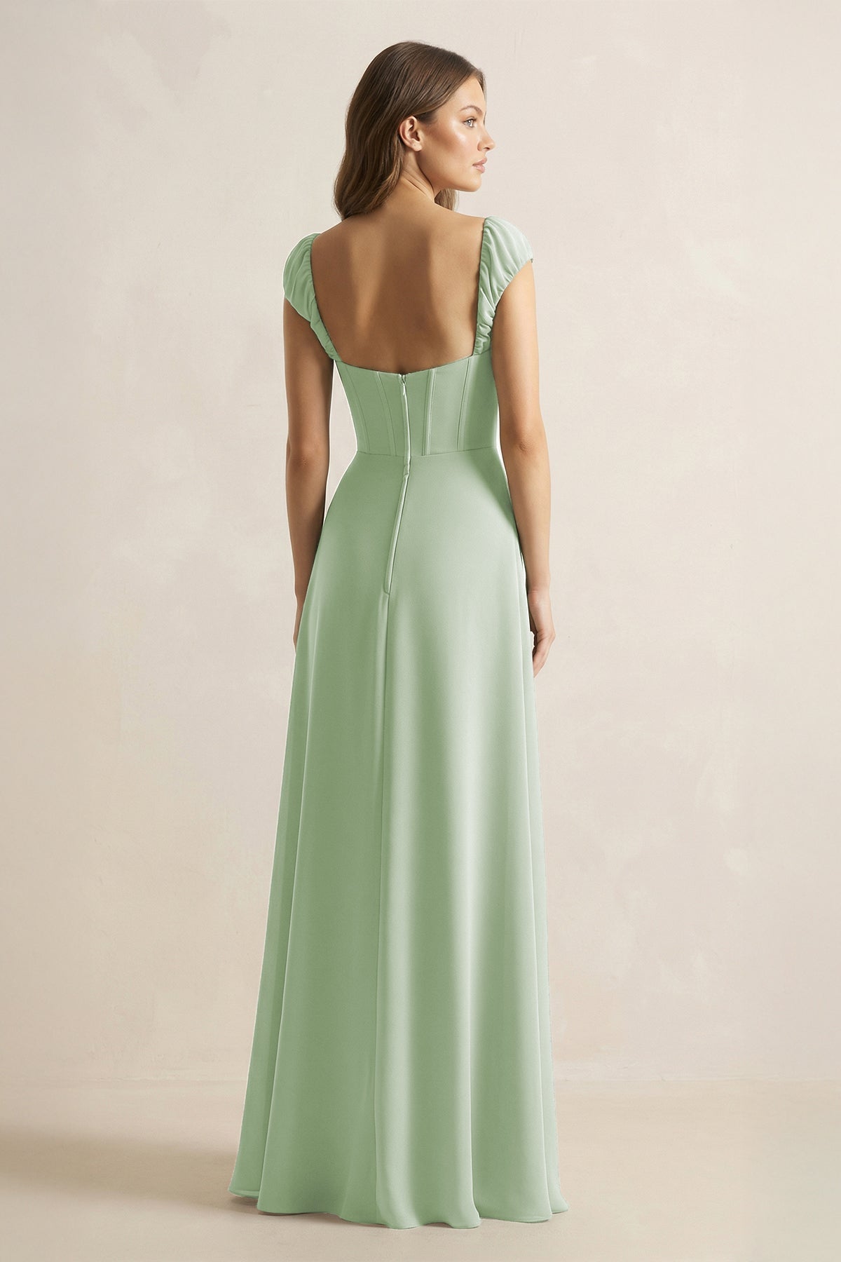 Sweetheart Corset A-Line Chiffon Bridesmaid Dress in Sage