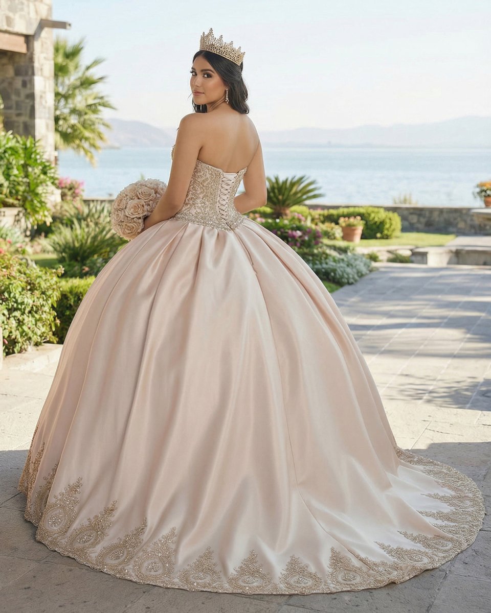 champagne quince dresses Champagne Quince Dress with Tiered Skirts