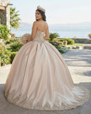 Sweetheart Embroidery Satin  Champagne Quinceanera Dresses Lace Ball Gowns