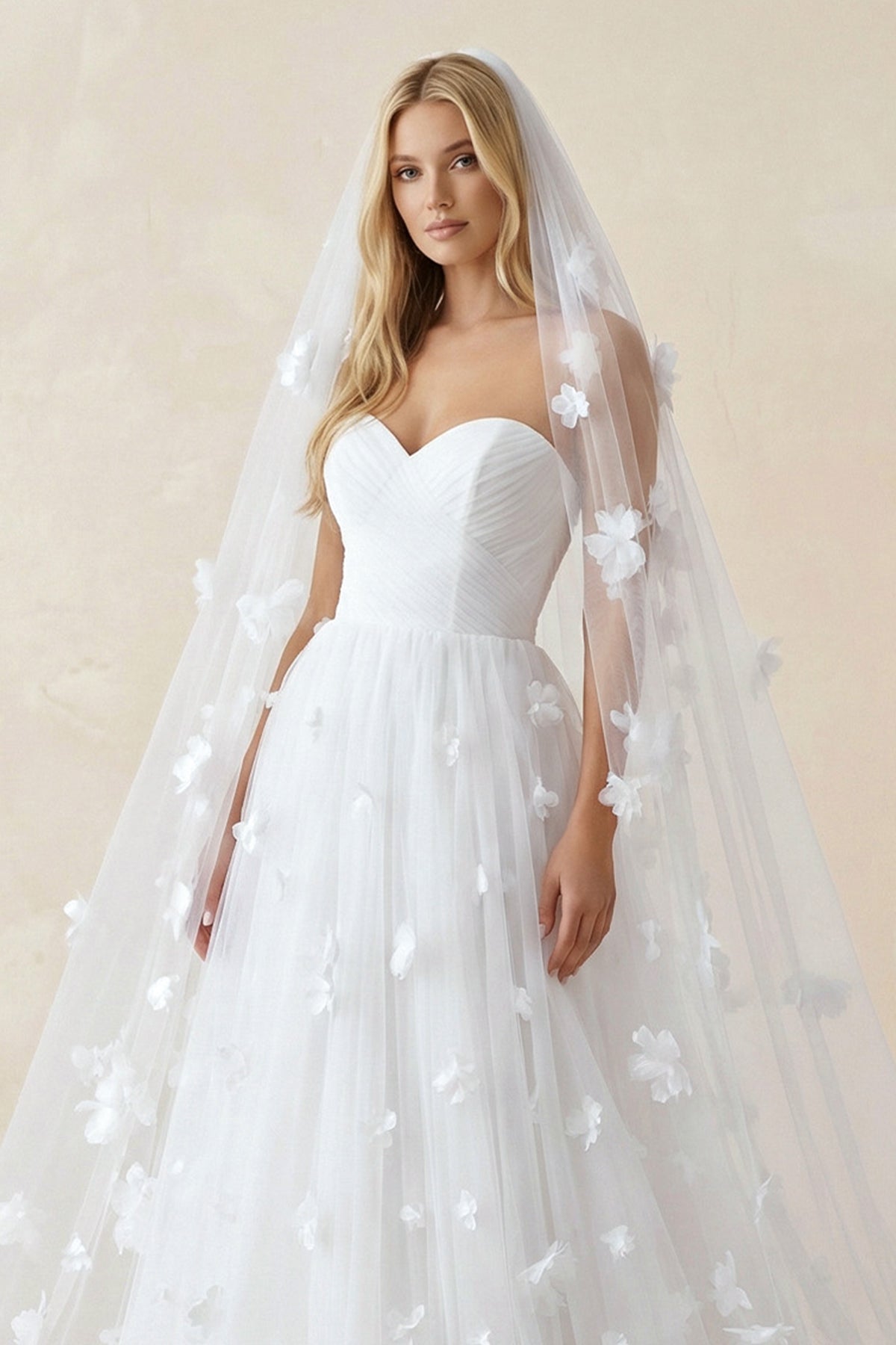 Sweetheart Flower Tulle A-Line Wedding Dress in White