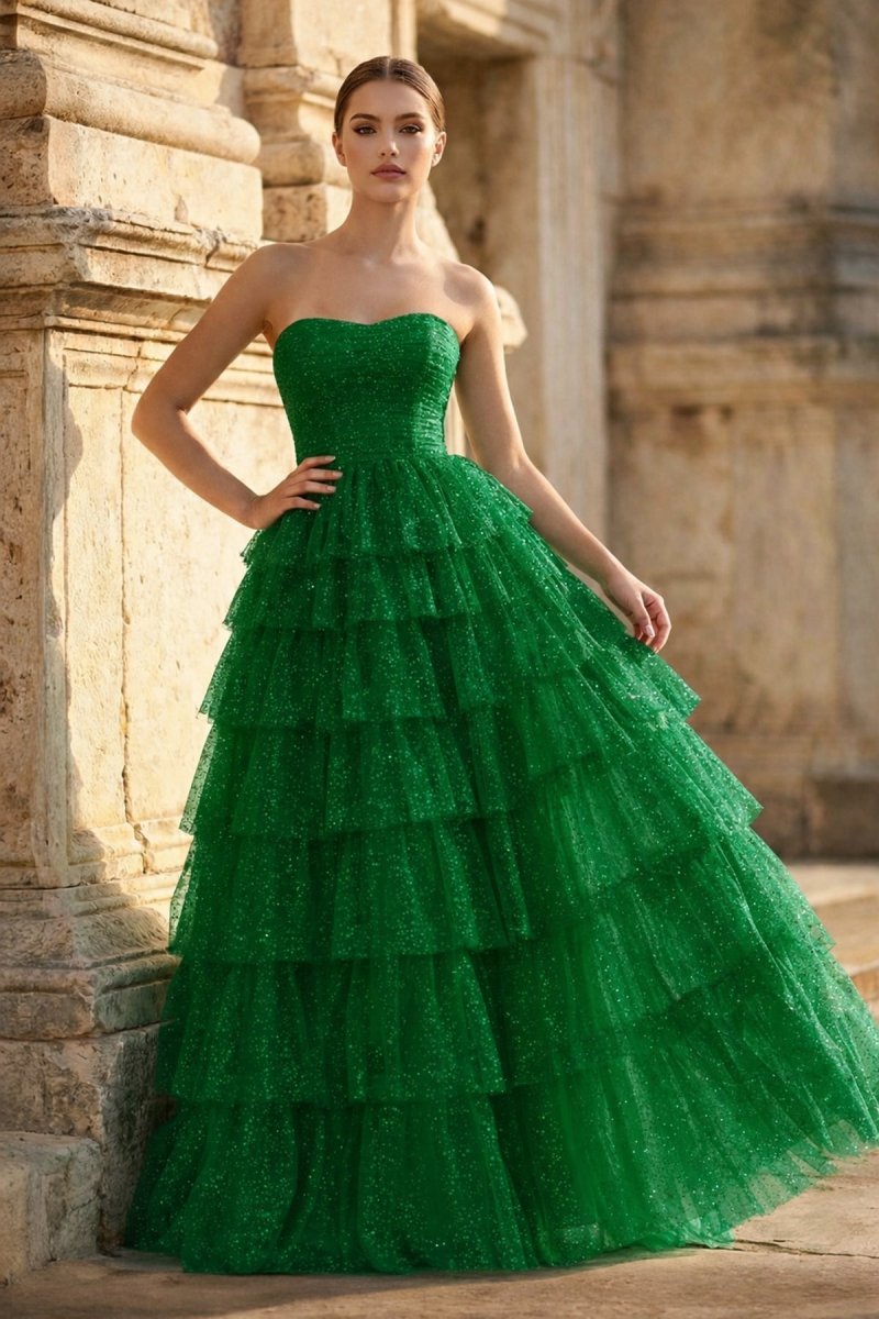 Mint Green Sweetheart Tulle Tiered A-Line Long Prom Dress with Slit