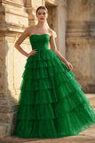 Mint Green Sweetheart Tulle Tiered A-Line Long Prom Dress with Slit