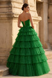 Mint Green Sweetheart Tulle Tiered A-Line Long Prom Dress with Slit