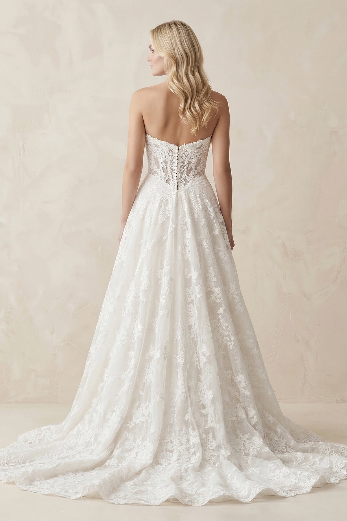 Plunge Lace A-Line Ruched Wedding Dress in White