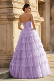 Mint Green Sweetheart Tulle Tiered A-Line Long Prom Dress with Slit