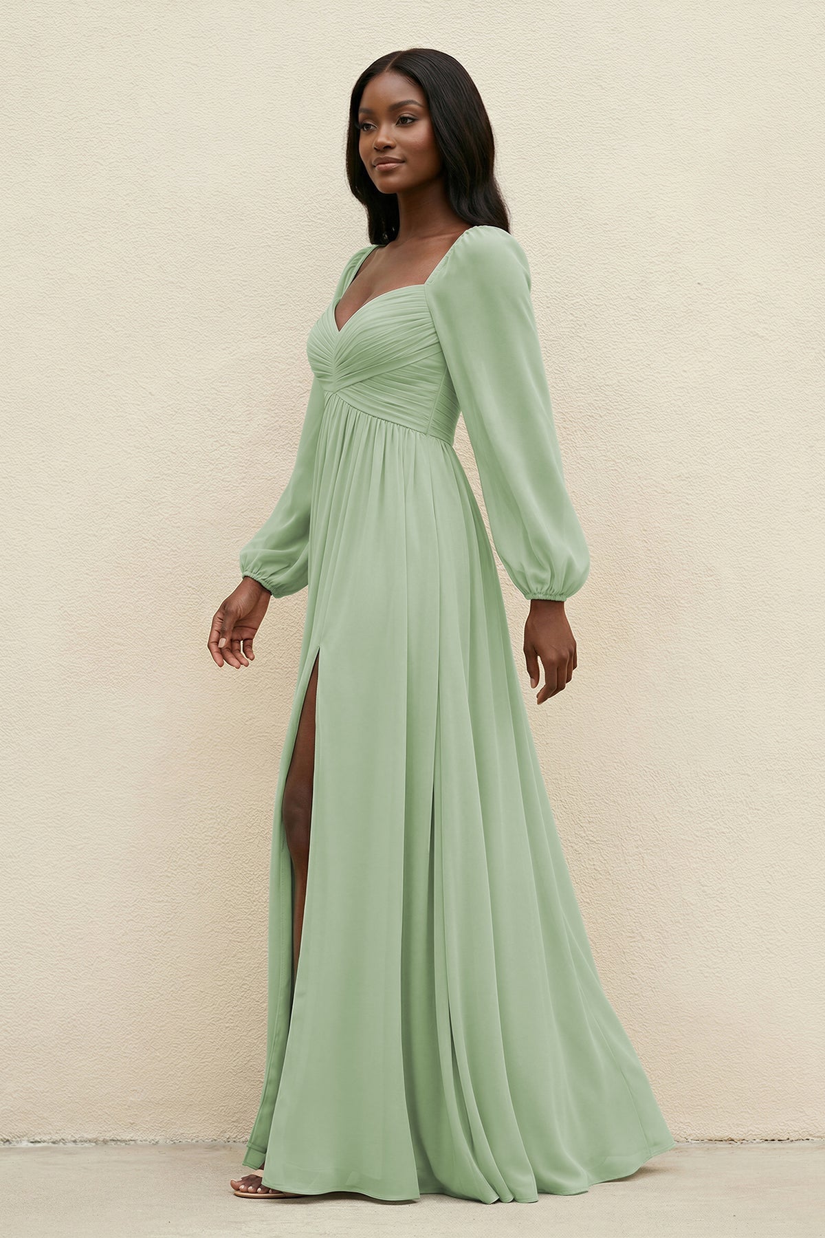 Sweetheart Long Sleeve A-Line Bridesmaid Dress in Sage