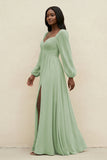 Sweetheart Long Sleeve A-Line Bridesmaid Dress in Sage