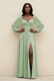 Sweetheart Long Sleeve A-Line Bridesmaid Dress in Sage