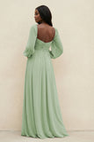 Sweetheart Long Sleeve A-Line Bridesmaid Dress in Sage