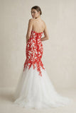 Sweetheart Mermaid Lace Appliqued Wedding Dress in Red