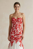 Sweetheart Mermaid Lace Appliqued Wedding Dress in Red