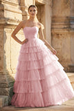 Mint Green Sweetheart Tulle Tiered A-Line Long Prom Dress with Slit