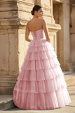 Mint Green Sweetheart Tulle Tiered A-Line Long Prom Dress with Slit