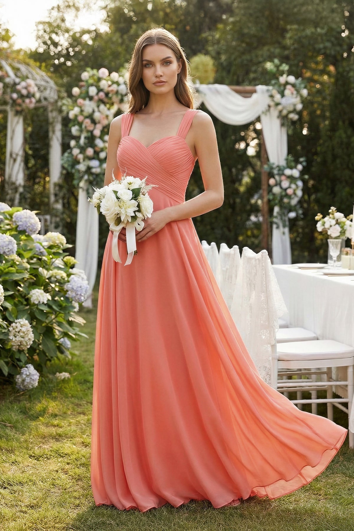 Sweetheart Pleated A-Line Chiffon Bridesmaid Dress in Wild Rose