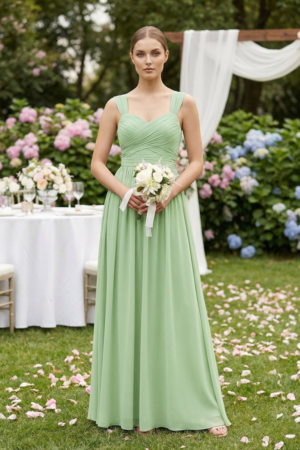 Sweetheart Pleated Chiffon A-Line Bridesmaid Dress in Sage