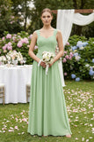 Sweetheart Pleated Chiffon A-Line Bridesmaid Dress in Sage