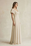 Sweetheart Puff Sleeve A-Line Chiffon Bridesmaid Dress in Champagne