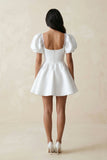Sweetheart Puff Sleeves Satin A-Line Wedding Dress in White