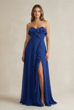 Sweetheart Ruffled A-Line Chiffon Bridesmaid Dress in Royal Blue