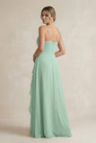 Sweetheart Ruffled A-Line Chiffon Bridesmaid Dress with Slit in Pale Pistachio