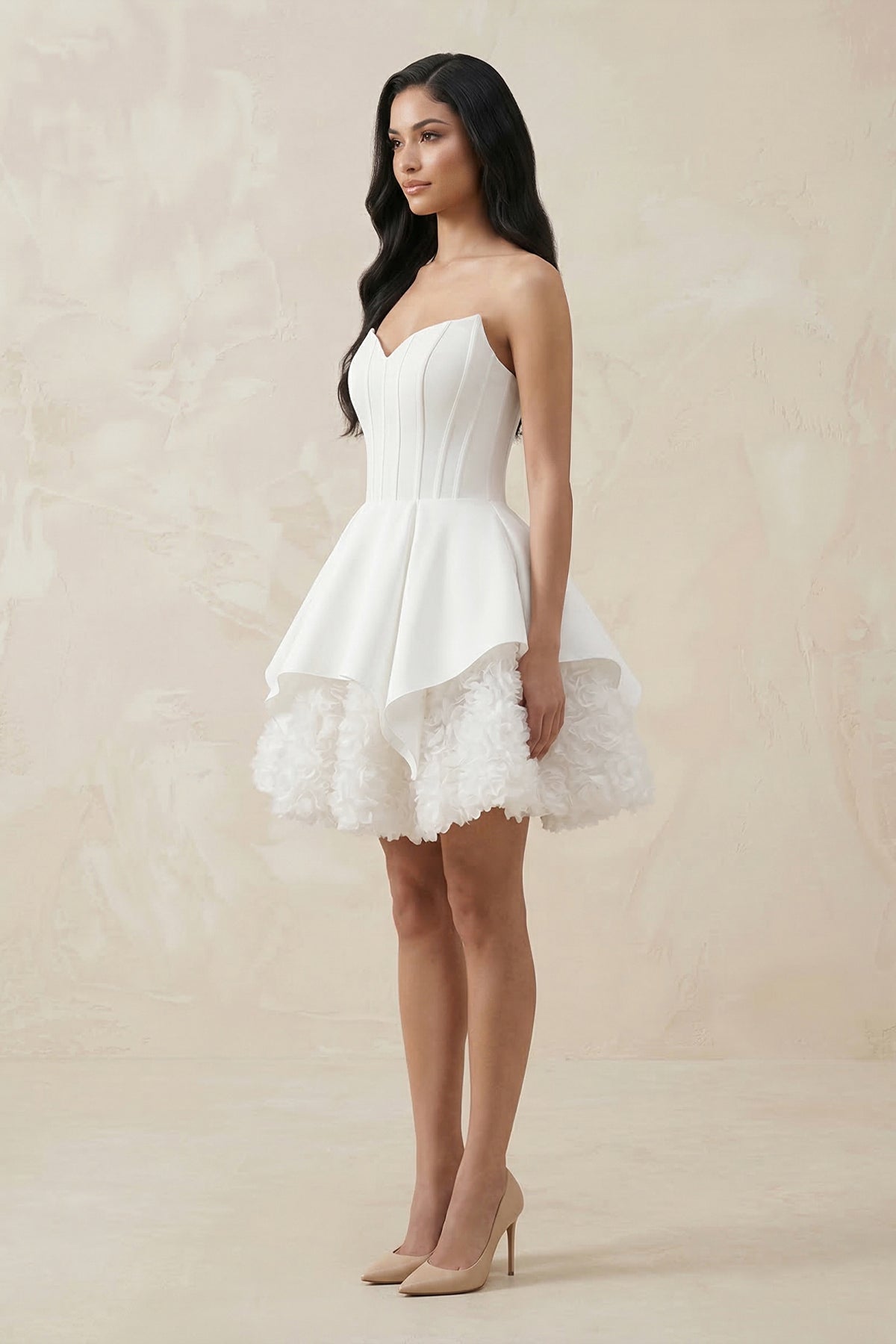 Sweetheart Ruffled Corset Mini Wedding Dress in White