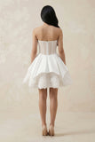 Sweetheart Ruffled Corset Mini Wedding Dress in White