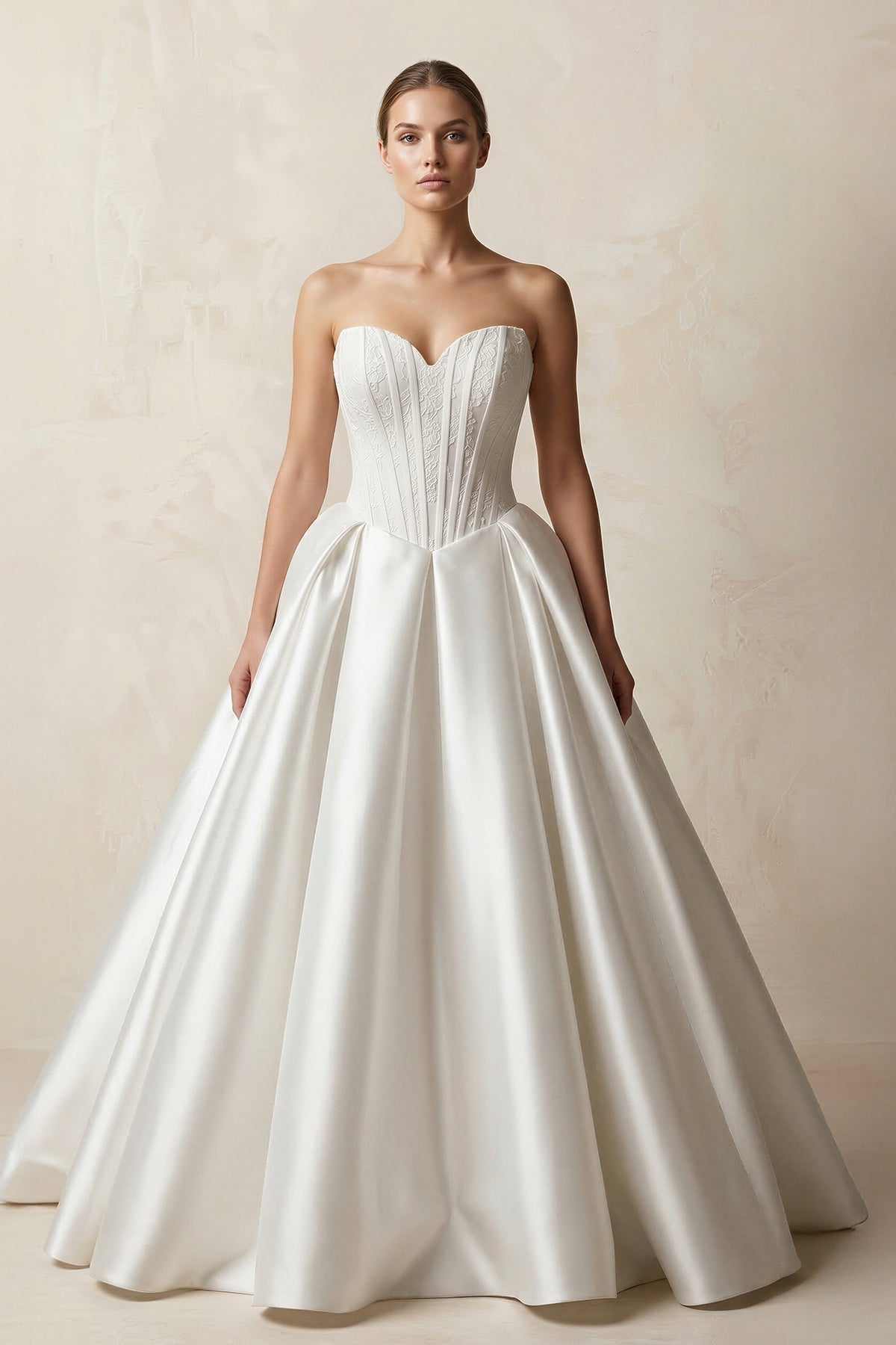 Sweetheart Satin Ball Gown Corset Wedding Dress in White