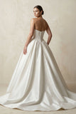 Sweetheart Satin Ball Gown Corset Wedding Dress in White