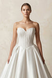 Sweetheart Satin Ball Gown Corset Wedding Dress in White