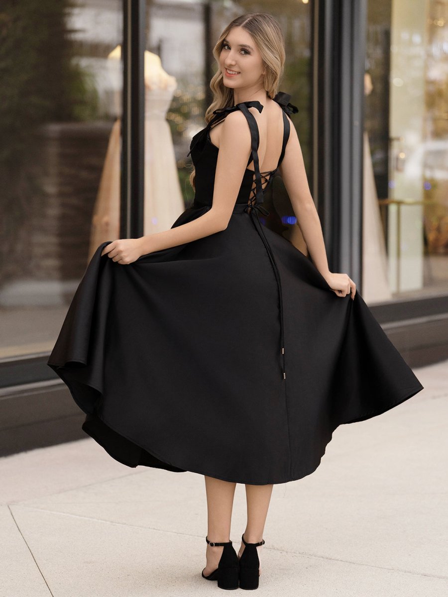 A line Sweetheart Satin Tea Length Homecoming Dress
