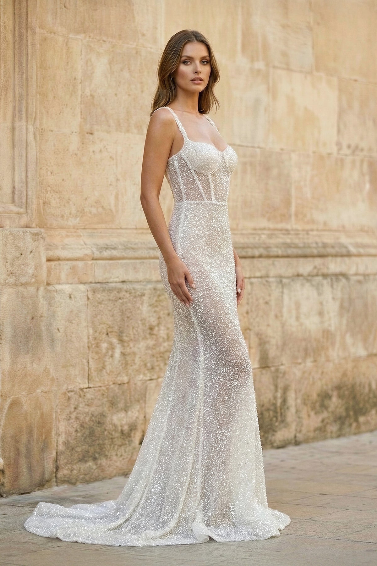 Sparkly A Line Sweetheart Mermaid Sequins Wedding Dresses