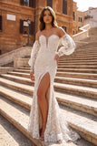Mermaid Sweetheart Lace Prom Dress with Detachable Sleeves