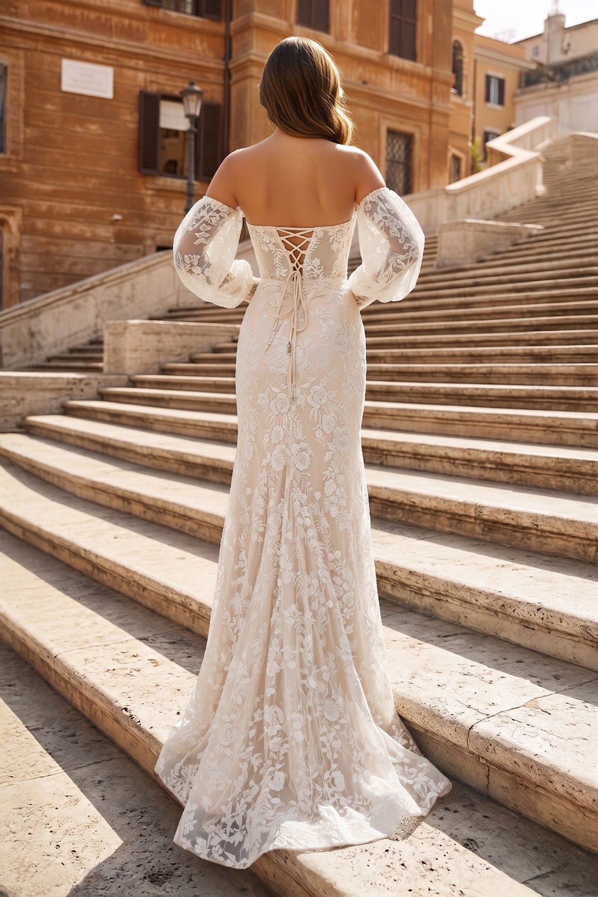 Mermaid Sweetheart Lace Prom Dress with Detachable Sleeves
