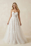 Sweetheart Spaghetti Straps Tulle A-Line With Train Wedding Dress