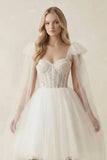 Sweetheart Tulle A-Line Midi Wedding Dress in Ivory