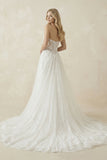 Charming A-Line Strapless Tulle Lace Wedding Dresses