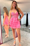 A-Line Strapless Tiered Corset Short Homecoming Dress with Appliques