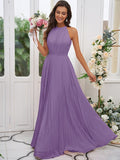 A-Line/Princess Chiffon Ruffles Halter Sleeveless Floor-Length Bridesmaid Dresses Evening Dress