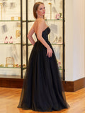 A Line Sweetheart Corset Tulle Prom Dress with Slit
